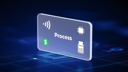 Secure financial payment processing illustration with a credit card and NFC terminal, representing modern digital transactions and fintech technology.