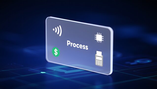 Secure financial payment processing illustration with a credit card and NFC terminal, representing modern digital transactions and fintech technology.