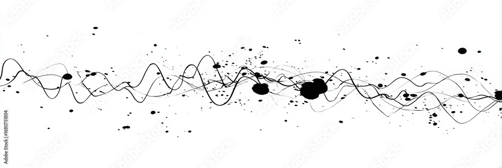 Poster creative black and white abstract design featuring dynamic lines and splatters of paint