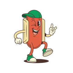 Cheerful hotdog mascot in a lively leg-lift pose with a wide grin and bright energy. Ideal for food festival branding, promotions, or dynamic advertising. Vector illustration