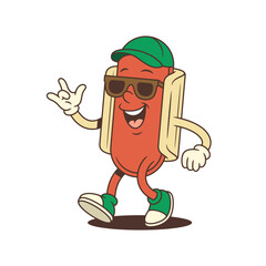 Cool hotdog mascot wearing sunglasses and green cap gives a thumbs-up with a confident stance. Ideal for casual marketing, branding, or summer street food events. Vector illustration