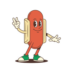 Friendly hotdog mascot stands with open arms and a relaxed smile. Ideal for welcoming campaigns, community branding, or positive advertising messages. Vector illustration