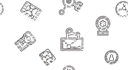 Science icons pattern. Technology symbols, molecule, research, innovation, data, connection.