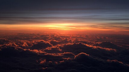 Breathtaking sunrise above clouds. Artificial intelligence image