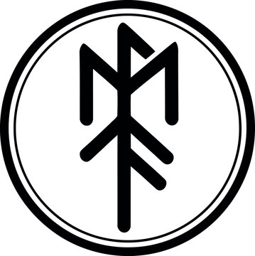 Ancient Runic Symbol Combining Othala and Algiz in a Clean Circular Design, Representing Heritage, Protection, and Spiritual Legacy, Ideal for Cultural Themes.
