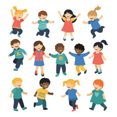 Fototapeta premium Happy diverse children playing together excitedly enjoying their childhood freedom with joy