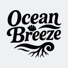 Silhouette ocean breeze typography with shell and wave detail t shirt design