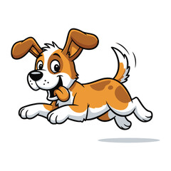 Playful Puppy Cartoon Character Running Joyfully with Ears Flapping in the Wind