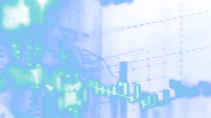 Obraz premium Abstract blue technology overlay with out of focus data charts and graphs on transparent background