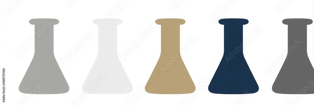 Poster assortment of laboratory flasks in various colors arranged neatly on a surface