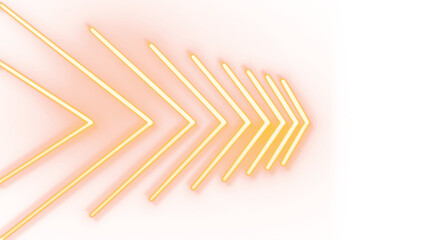 Yellow neon pointing arrows with subtle motion blur effect on transparent background