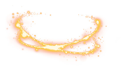 Circular trails of glowing golden particles isolated on transparent background