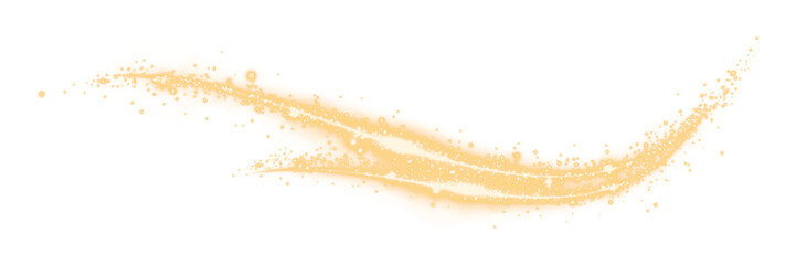 Magic trails of golden glowing particles isolated on transparent background © HTGanzo
