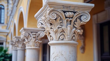 Close up of ornate corinthian column capital with detailed carvings