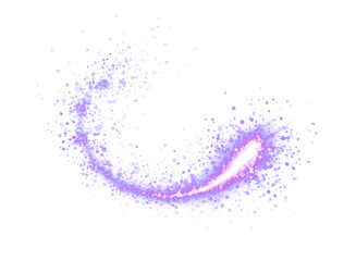 Curving trail of purple sparkly particles isolated on transparent background
