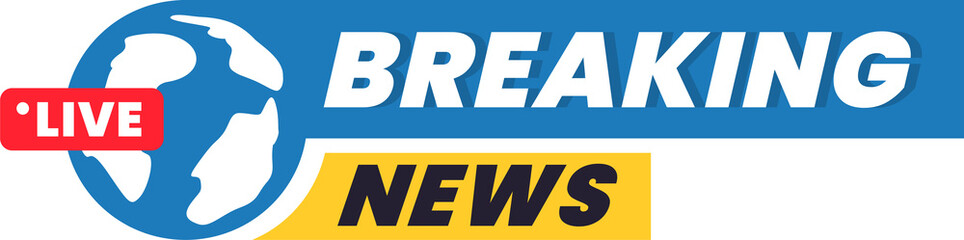 Global live breaking news banner design with world map icon for urgent media alerts