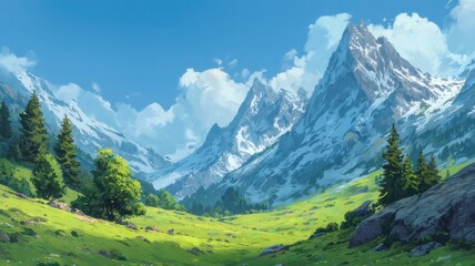 Obraz premium Scenic Valley View Under a Clear Blue Sky 