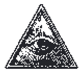 Eye of Providence illustration in retro pixelated LCD mobile phone screen style isolated on transparent background