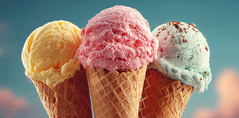 Ice cream in waffle cones