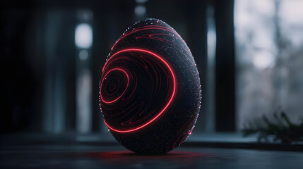 Glowing Red Dot Pattern Egg In Dark Ambiance