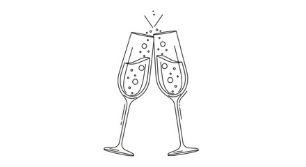 Elegant line art illustration of two champagne glasses toasting, , perfect for celebratory designs