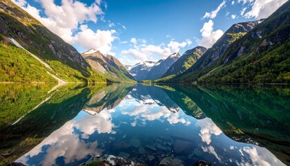 Fototapeta premium Mirror Lake of Eternity Reflections of Mountains and Endless Sky 