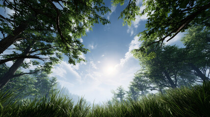 Obraz premium Free space nature background your decor. Blurred beach background green coconut palm trees. Sunny day blue sky and sunlight. Summer time. Beautiful nature sea ocean mountains and landscape, scenery