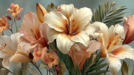 Close-Up of Cream Lily Flower with Yellow Stamen