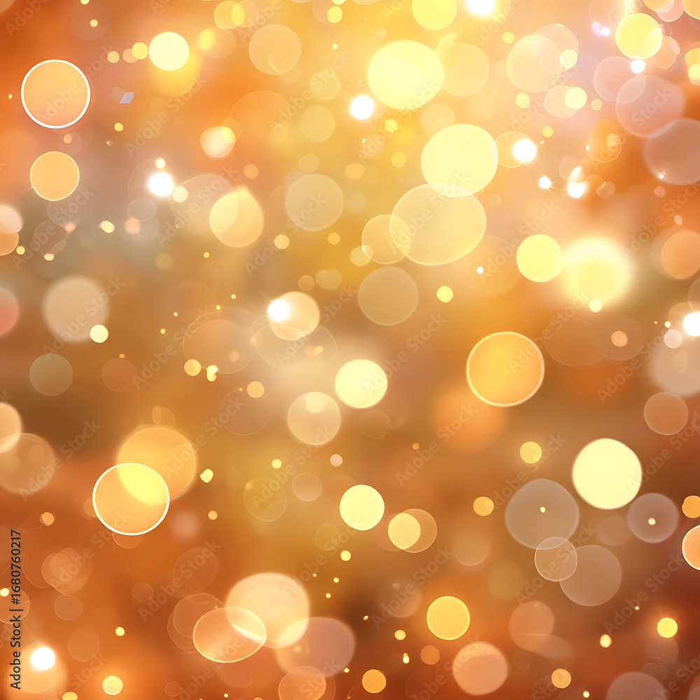Poster warm golden and orange bokeh lights creating a festive and magical abstract background with sparklin