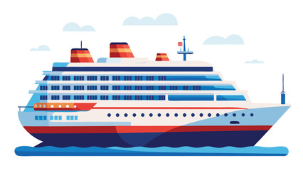 Cruise ship sailing with clouds in the sky vacation travel and transportation theme isolated illustration