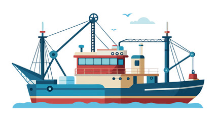Obraz premium Fishing boat vessel illustration maritime theme sea transport marine adventure nautical design flat vector style perfect for stock graphics