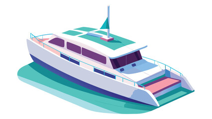 Isometric catamaran vector illustration in turquoise white and purple isolated on white background for vacation and holiday concepts