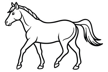 Horse Outline Illustration, Minimalist Design of Stallion with Flowing Mane, On White