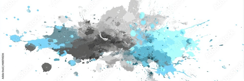Poster abstract splash of blue and gray paint on a white background showcasing dynamic colors and fluid for