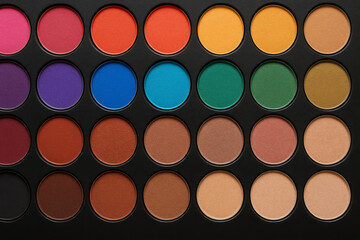 Vibrant and neutral eyeshadow palette with a diverse range of pressed powder shades for professional cosmetic artistry and beauty