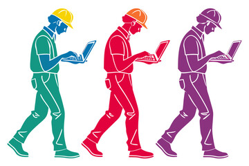 set of worker with laptop silhouette vector isolated on white background