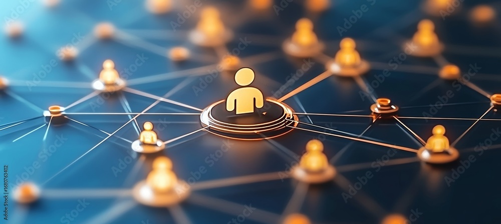 Poster global network of connected people abstract blue gradient graphic representing teamwork and unity