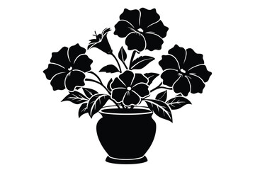 Black Petunia Flowers in Vase Isolated on White Background Floral Design Art