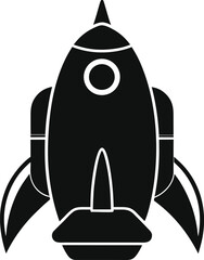 Black silhouette of a retro rocket ship ready for launch isolated on white background isolated on transparent background