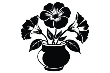 Floral Arrangement of Dark Flowers in Dark Pot Isolated on White Background