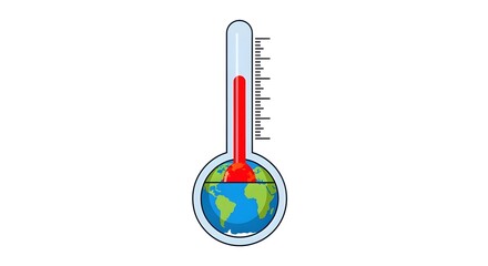 Thermometer with Earth Globe Illustration Showing Global Temperature Climate Change Concept
