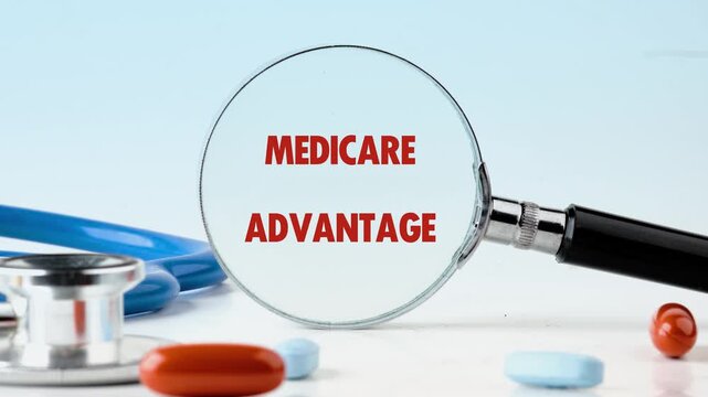 Animation of the MEDICARE ADVANTAGE text. Explore Medicare Advantage through engaging animation and concise text that simplifies complex business and finance concepts for viewers