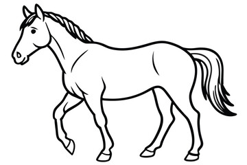 Outline Horse Walking with Braided Mane on White Background Simple