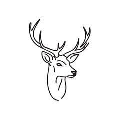 Elegant Line Art Deer Head Profile: Minimalist, Serene, Wildlife Illustration, Vector Graphic.