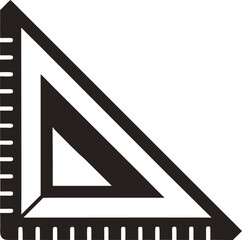 Black silhouette of a drafting triangle ruler with measurement markings isolated on a white background isolated on white background isolated on transparent background