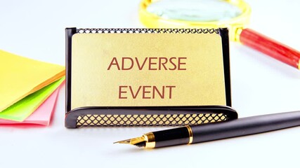 Animation of the ADVERSE EVENT text. This engaging animation explores the concept of adverse events within the business and finance sectors, highlighting key implications