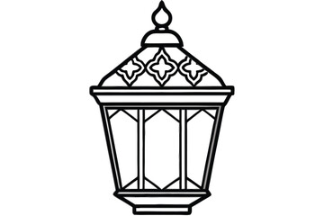 Outlined Lantern with Geometric Lattice on a White Background