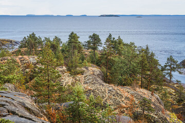Ladoga skerries, stone islands on Lake Ladoga. Republic of Karelia, Russia.