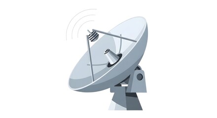 Satellite Dish Antenna with Signal Waves in Gray and White Modern Design