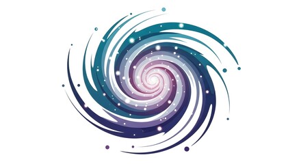 Abstract Spiral Galaxy Pattern with Swirling Lines and Stars in Blue Purple Tones